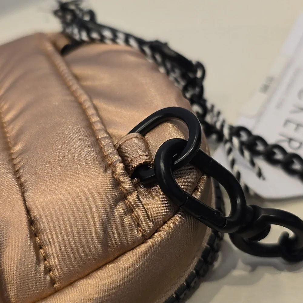 Thacker Puffer rose gold metallic Crossbody Phone Purse Case Black Chain New NYC - Picture 5 of 12